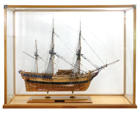 Armed Transport Bounty, The.: Fein detailliertes Schiffsmodell aus Holz im Schaukasten. Maßstab 1:48. Ca. 84 x 28 x 70 cm (Lx
