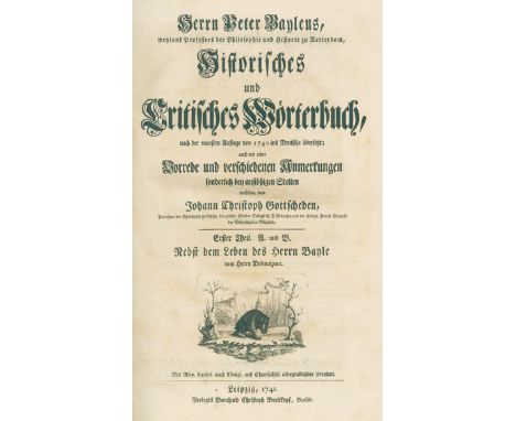 Bayle,P.: Historisches und critisches Wörterbuch, nach der neuesten Aufl. von 1740 ins Deutsche übersetzt; auch mit einer Vor