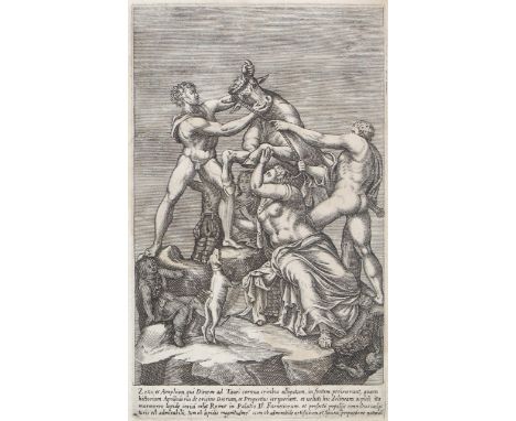 Maggi, Giovanni: (1566 Rom - 1618). Laokoon und Farnesischer Stier. 2 Kupferstiche auf 1 Bl. 23,6 x 34,8 cm.   R
