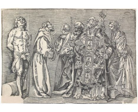Boldrini, Niccolò: (1510 Vicenza - Venedig nach 1566). 6 Heilige mit Katharina und Sebastian. Holzschnitt auf Bütten nach Tiz