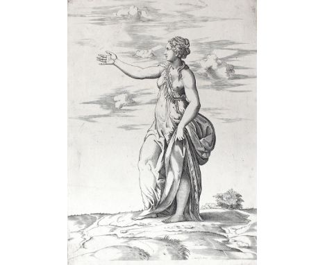 Lafréry, Antoine: (1512 Orgelet - Rom 1577). Proserpina verwandelt Asclepius in eine Eule. Kupferstich. 1548. 40 x 28,8 cm. B