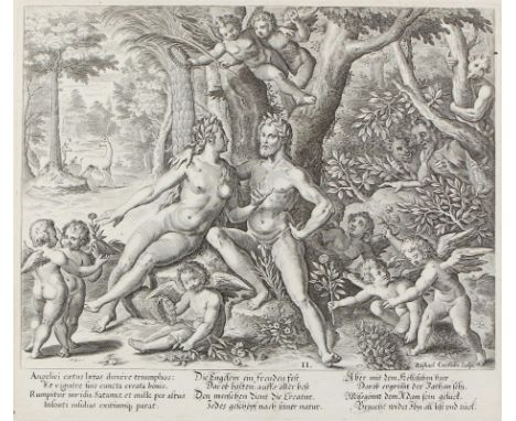 Custos, Raphael: (1590 Augsburg - Frankfurt 1651). Adam und Eva. Kupferstich. 25,5 x 29,5 cm. Mit dem Namenszug u. "II." i.d.