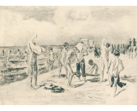 Liebermann, Max: (1847 Berlin 1935). Badende Knaben. Radierung mit leichtem Plattenton, 1904. Plgr. ca. 17,5 x 23,8 cm, Blgr.
