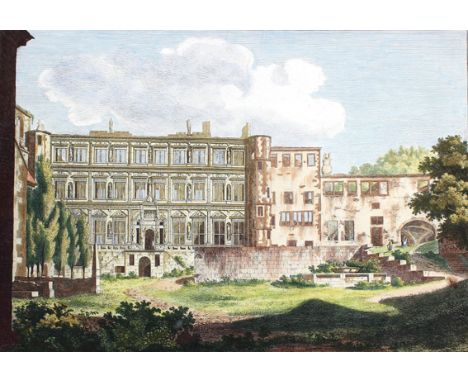 Heidelberg.: Heidelberger Schloss. Der Hof. - Der Rittersaal. - Der Altan. 3 kolor. Radierungen von Georg Primavesi nach Spee
