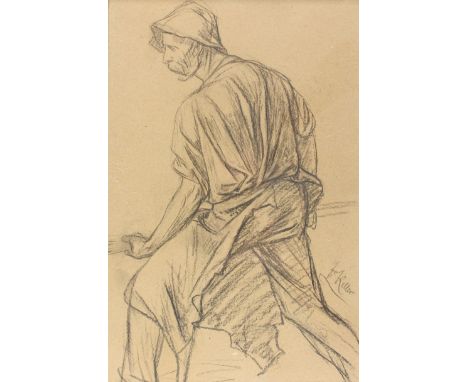 Keller, Friedrich von: (1840 Neckarweihingen - Abtsgmünd 1914) Steinbrucharbeiter. Kohle auf Papier. O.J. 42 x 27,5 cm. Signi