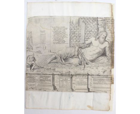 Lafréry, Antoine: (1512 Orgelet - Rom 1577). Flussgott Marforio. Kupferstich. 1550. 38 x 43,3 cm. - An den Ecken etw. beschäd