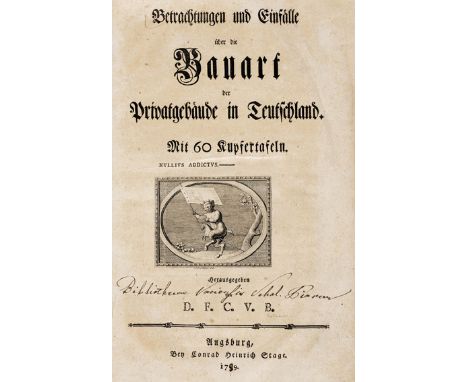 Bothmer,C.v.: Betrachtungen und Einfälle über die Bauart der Privatgebäude in Teutschland. Mit gest. Titelvignette und 60 (21