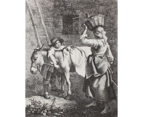 Londonio, Francesco: (1723 Mailand 1783). Bäuerin mit einem Korb auf dem Kopf u. ein Bauernjunde mit Esel. Radierung auf Bütt