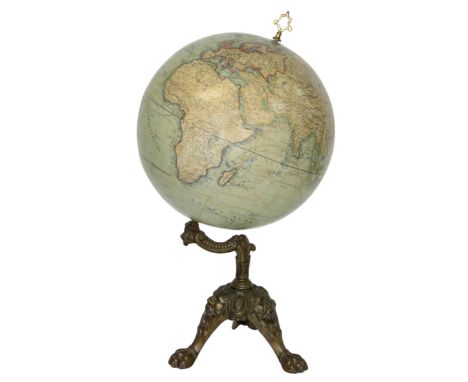 Globus.: Erdglobus von J.Lebègue &amp; Cie, Paris, um 1880, bezeichnet "Globe terrestre. 1880. Gesamthöhe 58 cm. - Earth glob