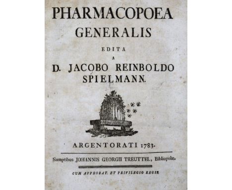 Spielmann,J.R.: Pharmacopoea generalis. Straßburg, Treuttel 1783. 4°. Mit 1 gest. Front. (Portrait), Holzschn.-Vign. a.T. u. 