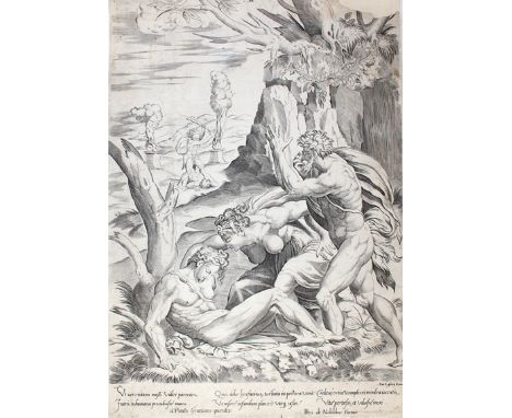 Faccioli, Girolamo: (aktiv 1560-1573, Schule von Fontainebleau). Die Beweinung des Abel. Kupferstich. 1530-74. 38,6 x 26,7 cm
