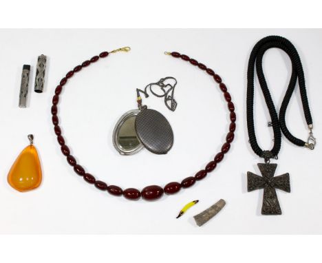 Schmuck u. Sammelobjekte.: 8 tlg. Sammlung aus Füller Waterman (gebrochen), Silberfiligran Kreuz, Doppeldose aus Kupfer, Meda
