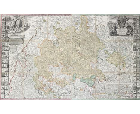 Württemberg.: "Ducatus Wurtenbergici cum locis limitaneis... deline(atio)". Altteilkolor. Kupferstichkarte (von zwei Platten)