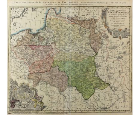Polen.: Mappa Geographica Regni Poloniae". Kolor. Kupferstichkarte n. T.Mayer bei Homann Erben, Nbg. 1773. 45,5 x 52,5 cm. Mi