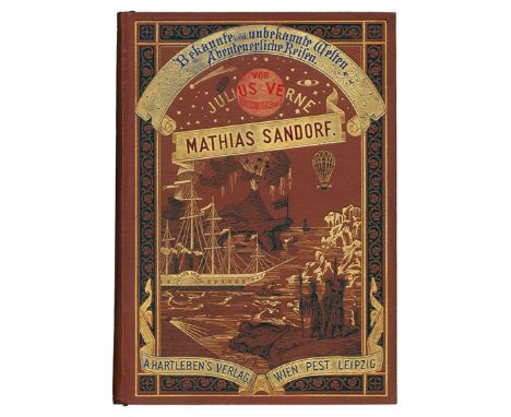 Verne,J.: Mathias Sandorf. Wien u.a., Hartleben 1887. Gr.8°. Mit 111 Textabb. 563 S. Illustr. Olwd. mit Gold- u. Schwarzpräg.