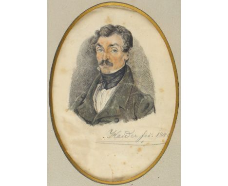 Haider, Max: (1807 Biederstein - München 1837). Portrait des Leibjägers von König Maximilian II. Aquarell und Bleisitft. 1840