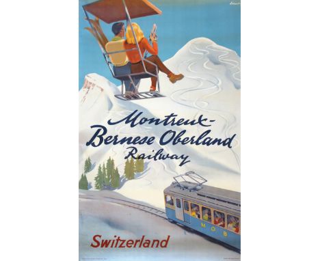 Ernst, Otto: (1884-1967). Montreux-Bernese Oberland Railway Switzerland. Farblithogr. bei A.Trüb &amp; Cie, Aarau um 1950. 10