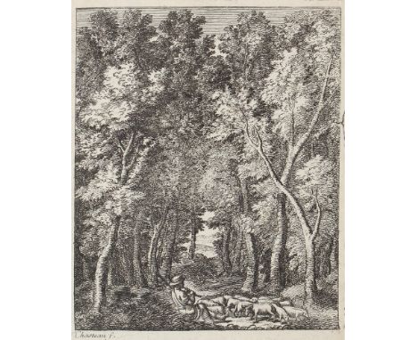 Chasteau, Guillaume: (1535 Orléans - Paris 1683). Flötespielender Schafshirte. Kupferstich. Plgr. ca. 11 x 8,8 cm, Blgr. ca. 