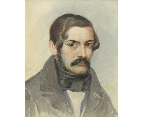Nikolaus Lenau, eigentl. Niembsch Edler von Strehlenau: Aquarell. 19. Jhdt. 9 x 7,2 cm. Unter Glas mit Goldrahmen gerahmt. Ni