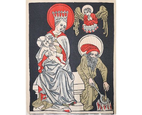 Pfister,K.: Die primitiven Holzschnitte. Mchn., Holbein 1922. Gr.8°. Mit 44 (9 farb., tls. gold- u. silbergehöhten) Taf. 29 S