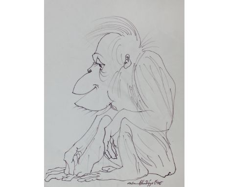 Philipp, Helmut: (1927 Berlin - Freiburg 2008). Sitzender Affe. Filzstiftzeichnung. 1970. 27,5 x 21 cm. Dat. u. sign.  ╔Dabei