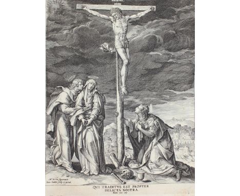Sadeler, Johannes I.: (1550 Brüssel - um 1600 Venedig). Christi Geburt (Lukas 2,10) - Die Kreuzigung. Zwei Kupferstiche. Die 