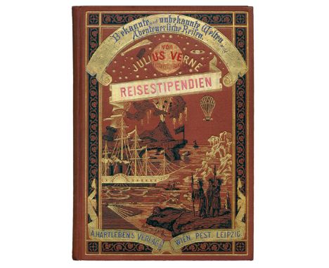 Verne,J.: Reisestipendien. 2 Tle. in 1 Bd. Wien u.a., Hartleben 1904. Gr.8°. Mit 72 tls. ganzs. Holzst.-Illustr. 404 S. Illus