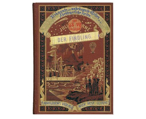 Verne,J.: Der Findling. Wien u.a., Hartleben 1895. Gr.8°. Mit 85 Textholzst. 420 S., 2 Bl. Illustr. Olwd. mit Gold- u. Schwar