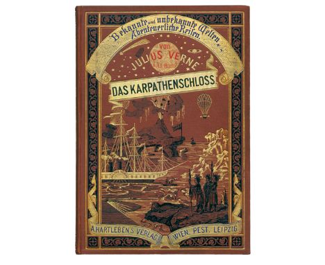 Verne,J.: Das Karpathenschloß. Wien u.a., Hartleben 1894. Gr.8°. Mit 40 Textabb. 201 S., 1 Bl. Illustr. Olwd. mit Gold- u. Sc