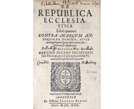 Becanus,M. (d.i. Martin van Beek).: De Republica Ecclesiastica Libri quatuor : Contra Marcum Antonium De Dominis, Nuper Archi