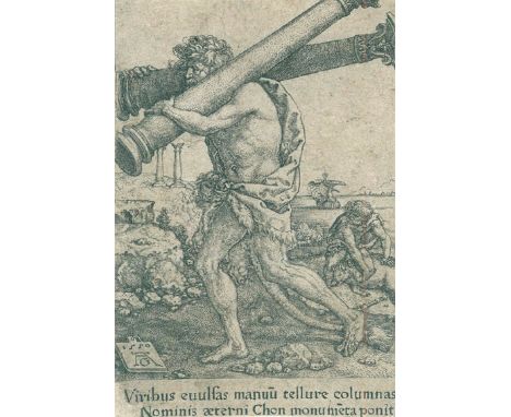 Aldegrever, Heinrich: (1502 Paderborn - Soest um 1561). Die Säulen des Herkules. Kupferstich, 1550. Ca. 9,8 x 6,5 cm, auf Dar