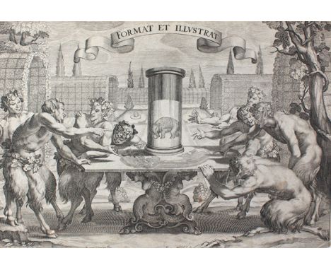 Troschel, Hans Jan: (1584 Nürnberg - Rom 1628). Satyrn bewundern die Anamorphose eines Elefanten. Kupferstich. H.J. Troschel 