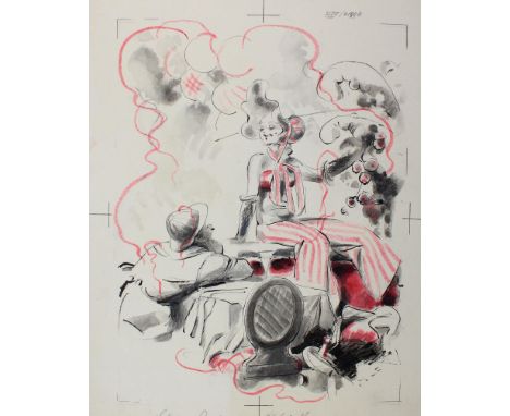 Traub, Gustav: (1885 Lahr - St. Märgen 1955). Liebeleien: Soldat schmachtet Sängerin im Café an - Paar kommt aus dem Kino zur