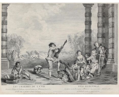 Watteau, Antoine: (1684 Valenciennes - Nogent 1721) nach. Les Charmes de la Vie. Vitae illecebre. Radierung v. P.Aveline bei 