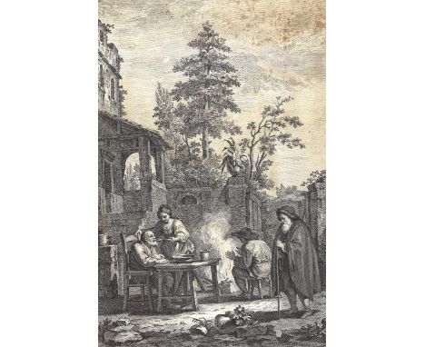 Drehleierspieler u. Geiger.: Environs d'Anvers. - Les Accord Flammands. 2 Kupferstiche von Philipp Le Bas (1707-1783) n. D.Te