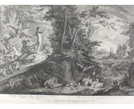 Ridinger, Johann Elias: (1695 Ulm 1767). Und Gott der Herr pflanzte einen Garten in Eden (... Gen. 2,8). Radierung. 39 x 53,8