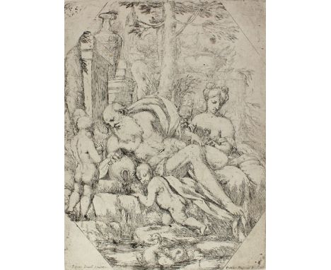 Diamantini, Giuseppe: (1621 Fossombrone 1705). Saturn und Rhea. Radierung. 36 x 19,8 cm.   R