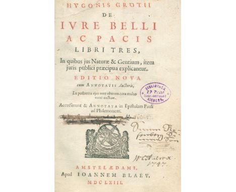 Grotius,H.: De Iure Belli ac Pacis Libri Tres, In quibus jus Naturae &amp; Gentium, item juris publici praecipua explicantur.