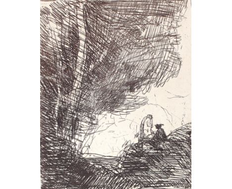 Corot, Camille Jean-Baptiste: (1796 Paris 1875). Le poète et la muse. Cliché-verre. 1871. 18,5 x 15 cm, Blgr. 40,8 x 30,5 cm.