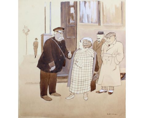 Kirchner, Eugen: (1865 Halle - München 1938). Dame spricht Herren an und couragierte Dame greift sichtlich überraschten Zugfü