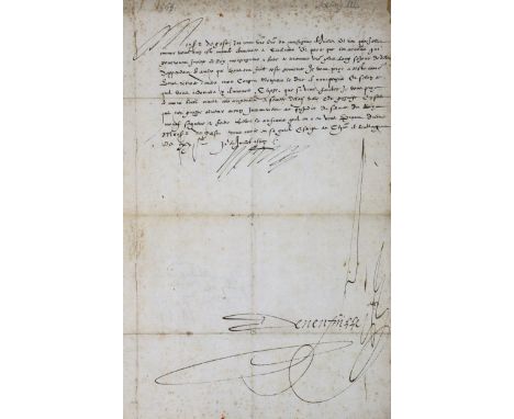 Heinrich III.,: König v. Frankreich u. Polen, der letzte Valois (1551-1589). Brief auf Papier mit eh. Unterschrift, dat. Ch(a