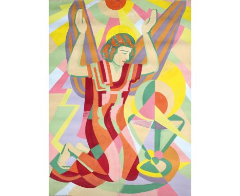 Kubistische Engelsdarstellung.: Gouache auf Papier, 1. H. 20. Jh. Ca. 170 x 120 cm.  Großformatiges Gemälde, angelehnt an die