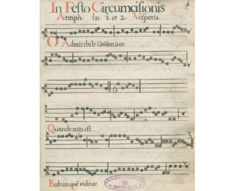 (Franziskanerkloster Dettelbach).: (Franziskanisches Antiphonale, ca. 18. Jh.). Pro Organista Schwarzenberg. In Festo Circumc