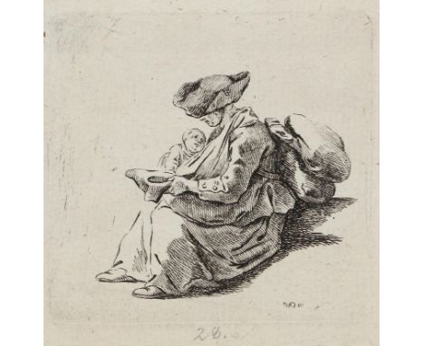 Chodowiecki, Daniel Nikolaus: (1726 Danzig - Berlin 1801). Das bettelnde Soldatenweib. Radierung. Plgr. ca. 7 x 7,5 cm, Blgr.