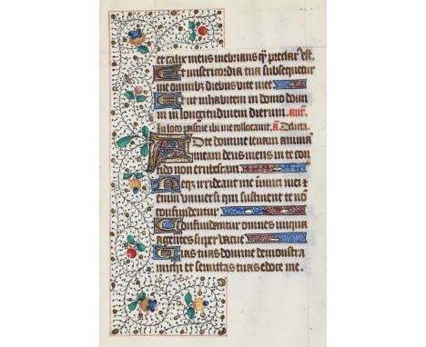 Stundenbuch.: Beidseit. beschriebenes Blatt aus einem lat. Stundenbuch auf Pergament, ca. Ende 15. Jhdt. Mit 12 einzeiligen u