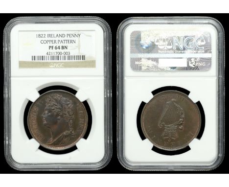 Ireland, George IV, Pattern Penny, 1822, by B. Pistrucci, in copper, laureate bust left, rev. small crowned harp, edge plain,