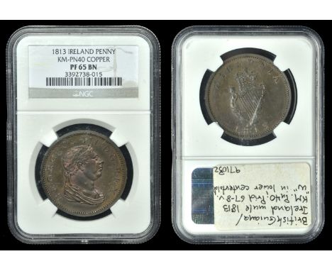 Ireland, George III, Pattern mule Penny, 1813, by T. Wyon, in copper, laureate bust right, truncation signed, rev. crowned ha