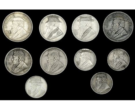 SOUTH AFRICA, Paul Kruger, Halfcrowns (2), 1895, 1896, Florins (4), 1892, 1894 (3), Shillings (4), all 1897 [10]. Varied stat