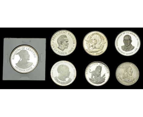 Biafra, Republic, Pound, 1969 (KM. 6); LESOTHO, Moshoshoe II, Proof 50 Maloti, 1980, 50 Licente, 1966 (KM. 4.1, 27); MALAWI, 
