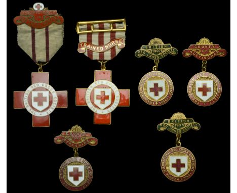 British Red Cross Society, brass and enamel badges (6), viz. County of Berkshire, rev. named (22909, Dorothy Cairnes), 25mm; 